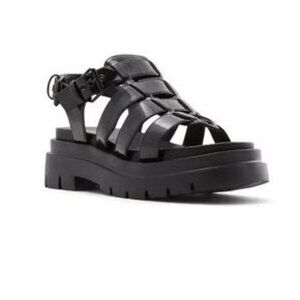 CALL IT SPRING Luanna Black Patent Lug Sole Sandal Size 9 NIB